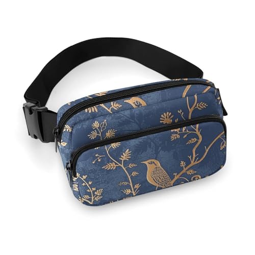 Bauchtasche für Herren und Damen, Blau und Gold, leicht, mit verstellbarem Gurt, für Laufen, Wandern, Reisen, Stil, 20x13cm von FHESDCW