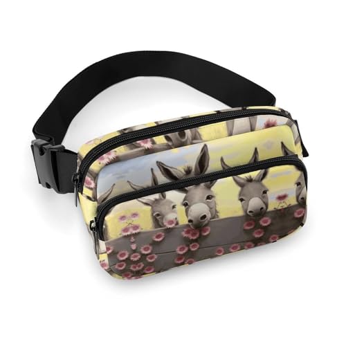 Bauchtasche für Herren und Damen, Esel und Blume, leichte Gürteltasche, voll bedruckt, mit verstellbarem Gurt, für Laufen, Wandern, Reisen, Stil, 20 x 13 cm, Stil:, 20x13cm von FHESDCW