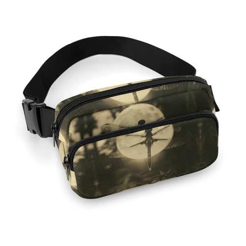 Bauchtasche für Herren und Damen, Libelle und Mond, leichte Gürteltasche, voll bedruckt, mit verstellbarem Gurt, für Laufen, Wandern, Reisen, Stil, 20 x 13 cm, Stil:, 20x13cm von FHESDCW