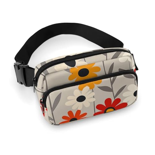 Bauchtasche für Herren und Damen, Retro-Blumen-Design, leichte Gürteltasche, voll bedruckt, mit verstellbarem Gurt, für Laufen, Wandern, Reisen, Stil, 20 x 13 cm, Stil:, 20x13cm von FHESDCW