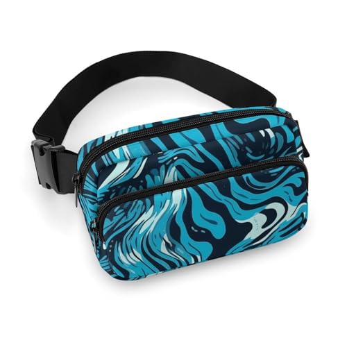 Bauchtasche für Herren und Damen, blau und schwarz, bedruckt, leicht, mit verstellbarem Gurt, für Laufen, Wandern, Reisen, Stil, 20 x 13 cm, Stil:, 20x13cm von FHESDCW