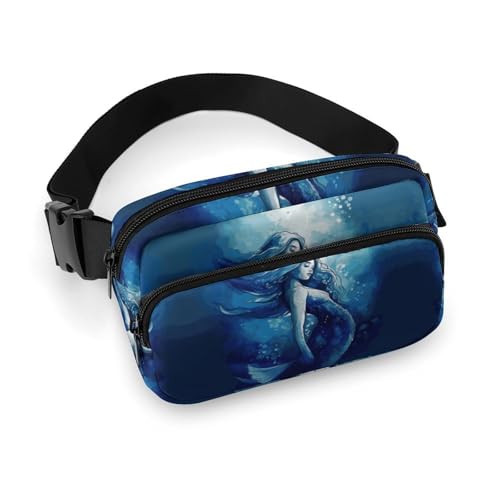 Bauchtasche für Herren und Damen, blaue Meerjungfrauen-Gürteltasche, leichte Hüfttasche, voll bedruckt, mit verstellbarem Gurt, für Laufen, Wandern, Reisen, Stil, 20 x 13 cm, Stil:, 20x13cm von FHESDCW