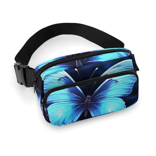 Bauchtasche für Herren und Damen, blaue Schmetterlinge, leichte Hüfttasche, voll bedruckt, mit verstellbarem Gurt, für Laufen, Wandern, Reisen, Stil, 20 x 13 cm, Stil:, 20x13cm von FHESDCW