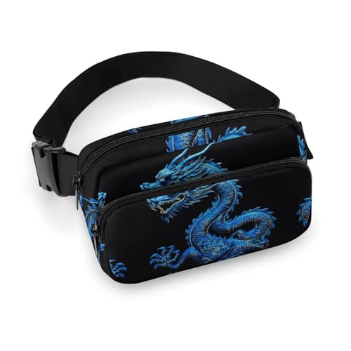 Bauchtasche für Herren und Damen, blauer chinesischer Drache, leichte Hüfttasche, voll bedruckt, mit verstellbarem Gurt, für Laufen, Wandern, Reisen, Stil, 20 x 13 cm, Stil:, 20x13cm von FHESDCW