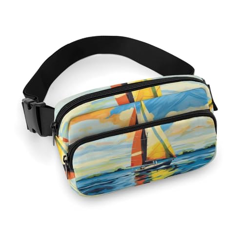 Bauchtasche für Herren und Damen, bunte Segelboot-Gürteltasche, leicht, vollständig bedruckt, mit verstellbarem Gurt, für Laufen, Wandern, Reisen, Stil, 20 x 13 cm, Stil:, 20x13cm von FHESDCW
