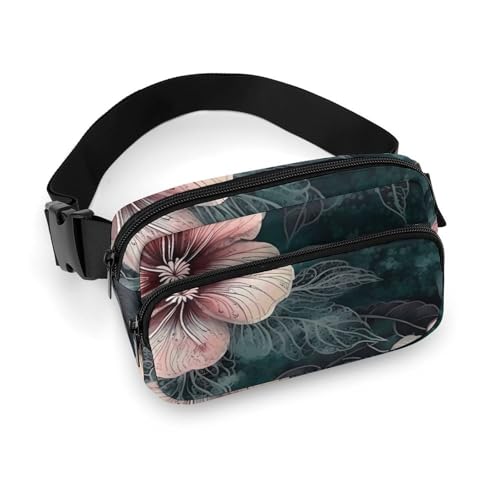 Bauchtasche für Herren und Damen, grüne Blätter und Blumen, leichte Gürteltasche, voll bedruckt, mit verstellbarem Gurt, für Laufen, Wandern, Reisen, Stil, 20 x 13 cm, Stil:, 20x13cm von FHESDCW