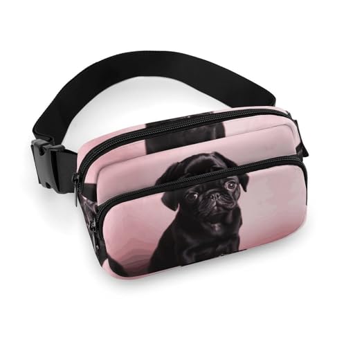 Bauchtasche für Herren und Damen, niedlicher schwarzer Mops, leichte Hüfttasche, voll bedruckt, mit verstellbarem Gurt, für Laufen, Wandern, Reisen, Stil, 20 x 13 cm, Stil:, 20x13cm von FHESDCW