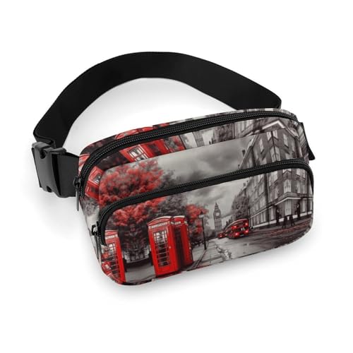 Bauchtasche für Herren und Damen, rote London-Straßen-Gürteltasche, leicht, vollständig bedruckt, mit verstellbarem Gurt, für Laufen, Wandern, Reisen, Stil, 20 x 13 cm, Stil:, 20x13cm von FHESDCW