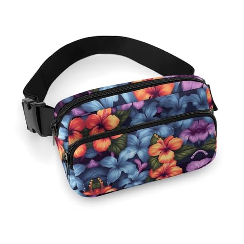 Bauchtasche für Herren und Damen, tropisches Blumenmuster, leichte Hüfttasche, voll bedruckt, mit verstellbarem Gurt, für Laufen, Wandern, Reisen, Stil, 20 x 13 cm, Stil:, 20x13cm von FHESDCW