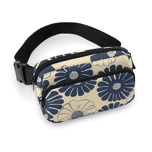 Bauchtasche für Herren und Damen, weiße runde Blumen, leichte Gürteltasche, voll bedruckt, mit verstellbarem Gurt, für Laufen, Wandern, Reisen, Stil, 20 x 13 cm, Stil:, 20x13cm von FHESDCW