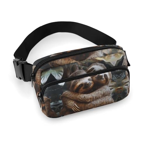 Bauchtasche für Herren und Damen, zwei Faultiere, leichte Gürteltasche, voll bedruckt, mit verstellbarem Gurt, für Laufen, Wandern, Reisen, Stil, 20 x 13 cm, Stil:, 20x13cm von FHESDCW