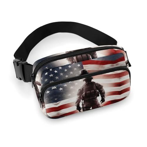 Bauchtasche für Männer und Frauen, amerikanische Soldaten, leichte Hüfttasche, voll bedruckt, mit verstellbarem Gurt, für Laufen, Wandern, Reisen, Stil, 20 x 13 cm, Stil:, 20x13cm von FHESDCW