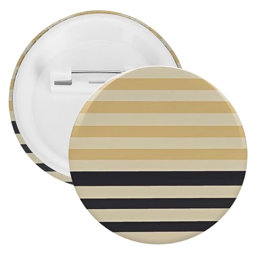 Beige Schwarz Streifen Abzeichen Metall Runde Pins Leichte Brosche für Rucksack Mode Button Pins Abzeichen für Hemden Jacken Schal Mantel Unisex, 5 Stück, Weißblech, Runde Metallnadeln von FHESDCW