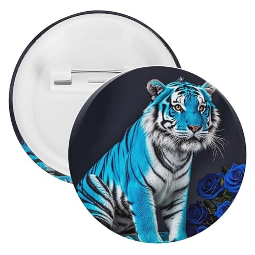 Blaue Rose Tiger Abzeichen Metall Runde Pins Leichte Brosche für Rucksack Mode Button Pins Abzeichen für Hemden Jacken Schal Mantel Unisex, 20PCS, Weißblech, Runde Metallnadeln von FHESDCW