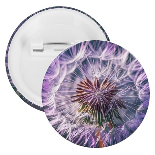 Botanik Löwenzahn lila Abzeichen Metall Runde Pins Leichte Brosche für Rucksack Mode Button Pins Abzeichen für Hemden Jacken Schal Mantel Unisex, 5 Stück, Weißblech, Runde Metallnadeln von FHESDCW
