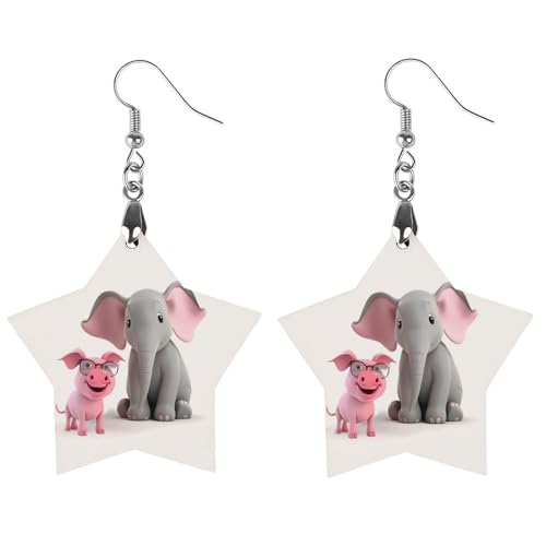 Elefanten- und Schweinchen-Holzohrringe für Damen, eleganter Vintage-Holzschmuck, leichte Ohrringe für Hochzeit, Party, alltägliches Schmuckgeschenk, Star, Holz, Holz Elefanten- und Schweinchen-Holzohrringe für Damen, eleganter Vintage-Holzschmuck, leichte Ohrringe für Hochzeit, Party, alltägliches Schmuckgeschenk, Star, Holz, Holz von FHESDCW