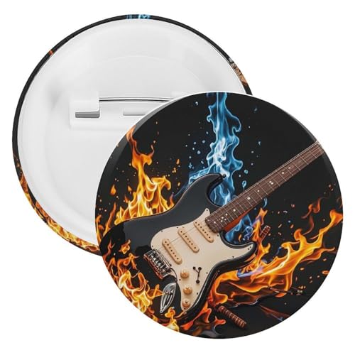 Elektrische Gitarre Musik Abzeichen Metall Runde Pins Leichte Brosche für Rucksack Mode Button Pins Abzeichen für Hemden Jacken Schal Mantel Unisex, 12PCS, Weißblech, Runde Metallnadeln von FHESDCW