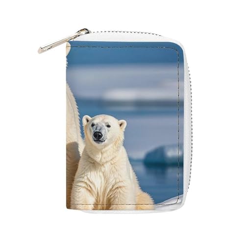 FHESDCW 2 Eisbären Kartenetui für Männer Frauen, Leder Kreditkartenetui mit 20 Kartenfächern, kleine Geldbörse mit Reißverschluss von FHESDCW