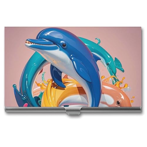 FHESDCW Abstraktes Tier-Delfin-Visitenkartenetui für Männer und Frauen, professionelles Kartenetui mit Schnallenstil, kompaktes und tragbares Metalletui für Büroangestellte, Stil, Einheitsgröße von FHESDCW