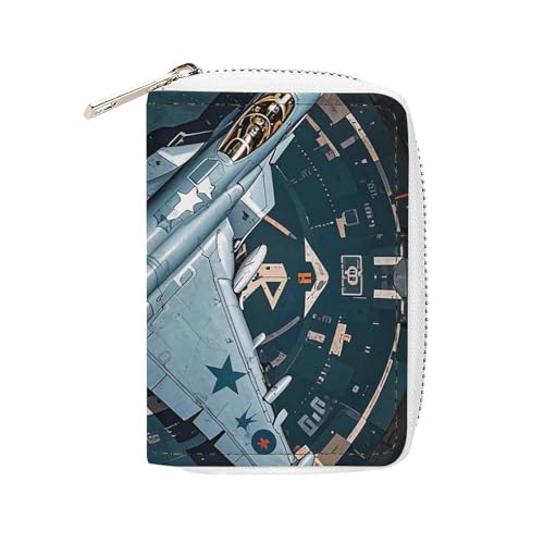 FHESDCW Air Force Fighter Jet Kartenetui für Herren und Damen, Leder, Kreditkartenetui mit 20 Kartenfächern, kleine Geldbörse mit Reißverschluss von FHESDCW