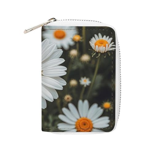 FHESDCW Bohemian Daisy Badge Card Holder for Men Women, Leather Credit Card Holder with 20 Card Slots Small Purse with Zipper von FHESDCW