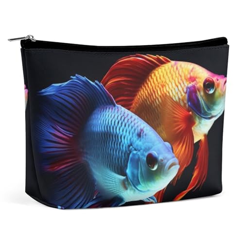 FHESDCW Bunte Fisch-Make-up-Tasche für Damen, PU-Leder, wasserdichte Kosmetiktasche mit Reißverschluss, tragbarer Reise-Make-up-Organizer von FHESDCW