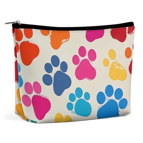 FHESDCW Bunte Make-up-Tasche mit Hundepfoten-Motiv für Damen, PU-Leder, wasserdicht, Kosmetiktasche mit Reißverschluss, tragbarer Reise-Make-up-Organizer FHESDCW Bunte Make-up-Tasche mit Hundepfoten-Motiv für Damen, PU-Leder, wasserdicht, Kosmetiktasche mit Reißverschluss, tragbarer Reise-Make-up-Organizer von FHESDCW
