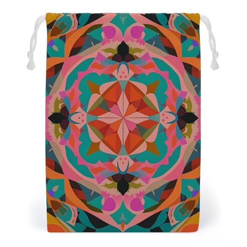 FHESDCW Bunte böhmische Muster, Kordelzug, Leinwand, wiederverwendbare Reise-Schmuckbeutel, waschbare Aufbewahrungsbeutel für Geschenk, Süßigkeiten, Kosmetik, 20 x 25 cm von FHESDCW