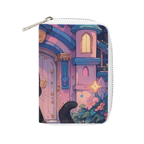 FHESDCW Cat And Magic Castle Gate Kartenetui für Männer und Frauen, Leder Kreditkartenetui mit 20 Kartenfächern, kleine Geldbörse mit Reißverschluss FHESDCW Cat And Magic Castle Gate Kartenetui für Männer und Frauen, Leder Kreditkartenetui mit 20 Kartenfächern, kleine Geldbörse mit Reißverschluss von FHESDCW