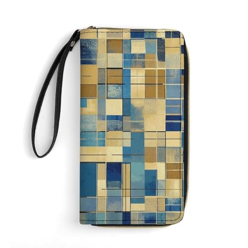 FHESDCW Damen-Geldbörse aus Leder, Blau und Beige, kariert, kleine Geldbörse, mehrere Mini-Kartenhalter, Organizer, Damen-Armband mit Kartenfächern, Ausweisfenster, Reißverschluss, Münzgeldbörse, FHESDCW Damen-Geldbörse aus Leder, Blau und Beige, kariert, kleine Geldbörse, mehrere Mini-Kartenhalter, Organizer, Damen-Armband mit Kartenfächern, Ausweisfenster, Reißverschluss, Münzgeldbörse, von FHESDCW