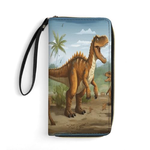 FHESDCW Damen-Geldbörse aus Leder, Jurassic Periode, Dinosaurier, kleine Geldbörse, mehrere Mini-Kartenhalter, Organizer, Damen-Armband mit Kartenfächern, Ausweisfenster, Reißverschluss, von FHESDCW