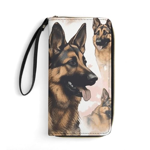 FHESDCW Damen-Geldbörse aus Leder, Motiv: Deutscher Schäferhund, kleine Geldbörse, mehrere Mini-Kartenhalter, Organizer, Damen-Armband mit Kartenfächern, Ausweisfenster, Reißverschluss, Münzgeldbörse, von FHESDCW