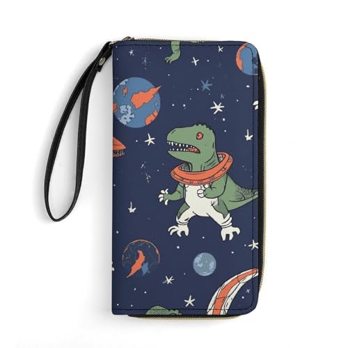 FHESDCW Damen-Geldbörse aus Leder, lustiger Astronaut, Dinosaurier, Rakete, kleine Geldbörse, mehrere Mini-Kartenhalter, Organizer, Damen-Armband mit Kartenfächern, Ausweisfenster, Reißverschluss, von FHESDCW