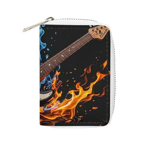 FHESDCW E-Gitarre Musikkartenhalter für Männer Frauen Leder Kreditkartenetui mit 20 Kartenfächern Kleine Geldbörse mit Reißverschluss von FHESDCW