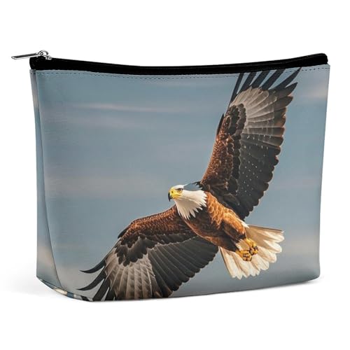 FHESDCW Eagles Make-up-Tasche für Damen, PU-Leder, wasserdicht, Kosmetiktasche mit Reißverschluss, tragbarer Reise-Make-up-Organizer FHESDCW Eagles Make-up-Tasche für Damen, PU-Leder, wasserdicht, Kosmetiktasche mit Reißverschluss, tragbarer Reise-Make-up-Organizer von FHESDCW