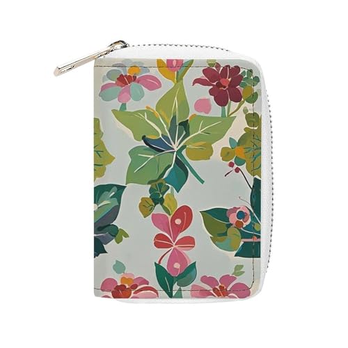 FHESDCW Efeublatt-Kartenetui für Herren und Damen, Leder, Kreditkartenetui mit 20 Kartenfächern, kleine Geldbörse mit Reißverschluss von FHESDCW