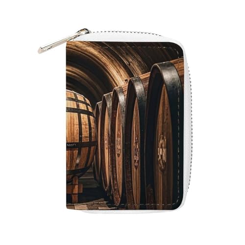 FHESDCW Eichenfässer zur Aufbewahrung von Weinkartenhalter für Männer und Frauen, Leder-Kreditkartenetui mit 20 Kartenfächern, kleine Geldbörse mit Reißverschluss von FHESDCW