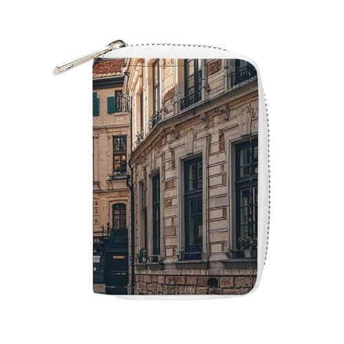 FHESDCW Facade Architecture Urban Image Kartenetui für Herren und Damen, Leder, Kreditkartenetui mit 20 Kartenfächern, kleine Geldbörse mit Reißverschluss von FHESDCW