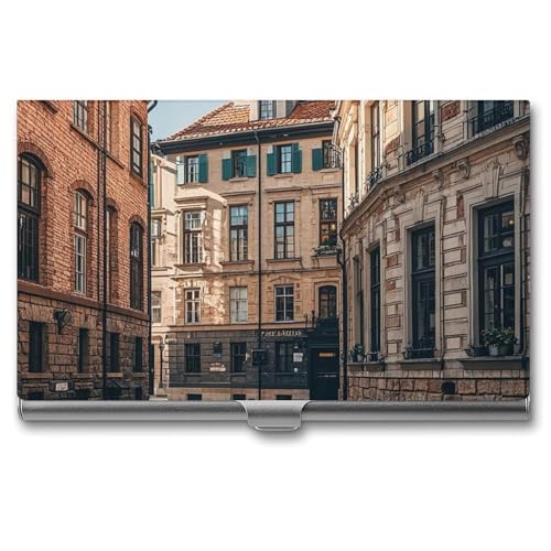 FHESDCW Facade Architecture Urban Image Visitenkartenhalter für Männer & Frauen, professionelles Kartenetui mit Schnallenverschluss, kompaktes und tragbares Metallgehäuse für Büroangestellte, Stil von FHESDCW