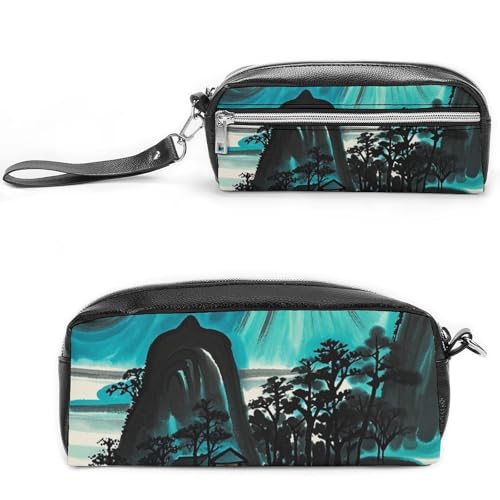 FHESDCW Federmäppchen mit Landschaftsmuster, großes Fassungsvermögen, mit Reißverschluss, wasserdichte Kosmetiktasche für Reisen, Vintage-Leder-Federmäppchen für Damen und Herren FHESDCW Federmäppchen mit Landschaftsmuster, großes Fassungsvermögen, mit Reißverschluss, wasserdichte Kosmetiktasche für Reisen, Vintage-Leder-Federmäppchen für Damen und Herren von FHESDCW