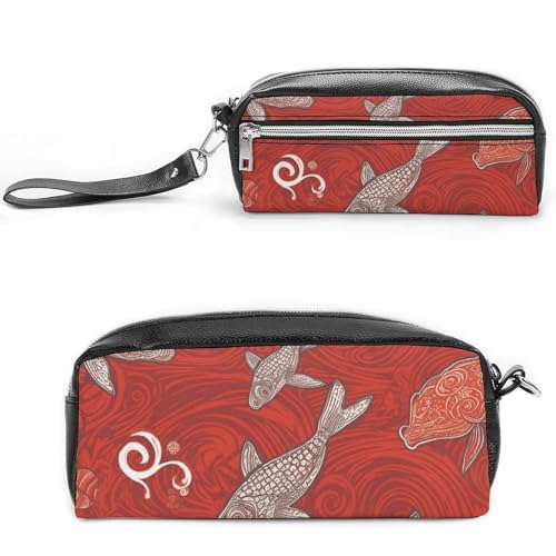 FHESDCW Federmäppchen mit rotem Meerestier, großes Fassungsvermögen, mit Reißverschluss, wasserdichte Kosmetiktasche für Reisen, Vintage-Leder-Federmäppchen für Damen und Herren FHESDCW Federmäppchen mit rotem Meerestier, großes Fassungsvermögen, mit Reißverschluss, wasserdichte Kosmetiktasche für Reisen, Vintage-Leder-Federmäppchen für Damen und Herren von FHESDCW