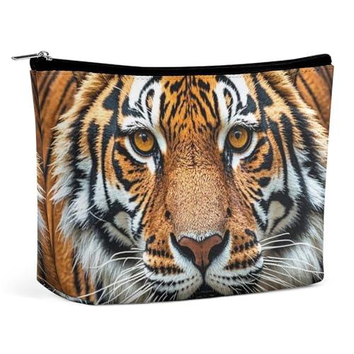 FHESDCW Fierce Tiger Make-up-Tasche für Damen, PU-Leder, wasserdichte Kosmetiktasche mit Reißverschluss, tragbarer Reise-Make-up-Organizer von FHESDCW