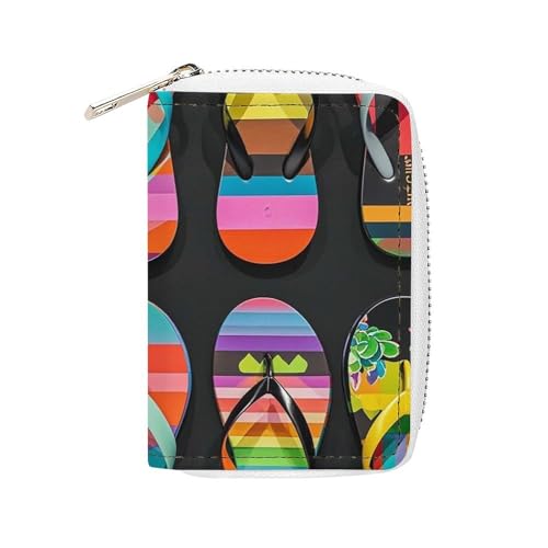 FHESDCW Flip Flops Kartenetui für Herren und Damen, Leder, Kreditkartenetui mit 20 Kartenfächern, kleine Geldbörse mit Reißverschluss von FHESDCW