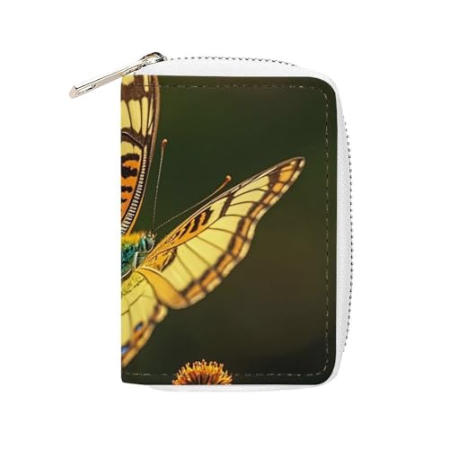 FHESDCW Flying Golden Butterfly Kartenetui für Männer und Frauen, Leder Kreditkartenetui mit 20 Kartenfächern, kleine Geldbörse mit Reißverschluss von FHESDCW