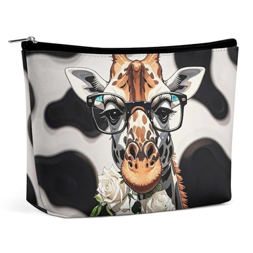 FHESDCW Giraffe Bites The Rose Make-up-Tasche für Damen, PU-Leder, wasserdicht, Kosmetiktasche mit Reißverschluss, tragbarer Reise-Make-up-Organizer von FHESDCW