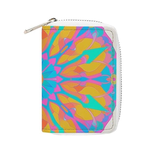 FHESDCW Gradient Mandala Kartenetui für Männer Frauen Leder Kreditkartenetui mit 20 Kartenfächern Kleine Geldbörse mit Reißverschluss von FHESDCW