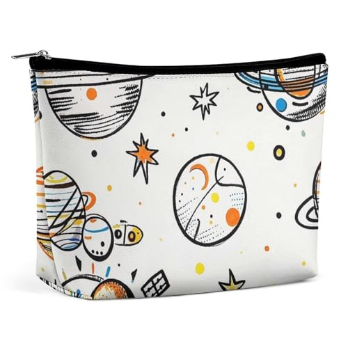 FHESDCW Graffiti-Astronauten-Make-up-Tasche für Damen, PU-Leder, wasserdicht, Kosmetiktasche mit Reißverschluss, tragbarer Reise-Make-up-Organizer von FHESDCW