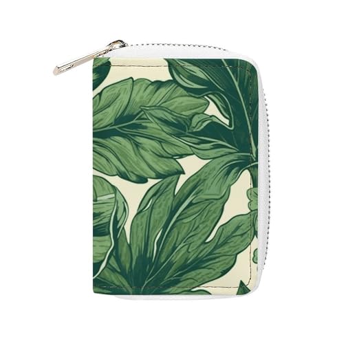 FHESDCW Green Foliage Botanisches Kartenetui für Männer und Frauen, Leder, Kreditkartenetui mit 20 Kartenfächern, kleine Geldbörse mit Reißverschluss von FHESDCW