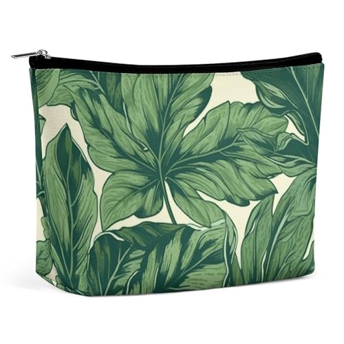 FHESDCW Grünes Blattwerk botanische Make-up-Tasche für Damen, PU-Leder, wasserdicht, Kosmetiktasche mit Reißverschluss, tragbarer Reise-Make-up-Organizer FHESDCW Grünes Blattwerk botanische Make-up-Tasche für Damen, PU-Leder, wasserdicht, Kosmetiktasche mit Reißverschluss, tragbarer Reise-Make-up-Organizer von FHESDCW