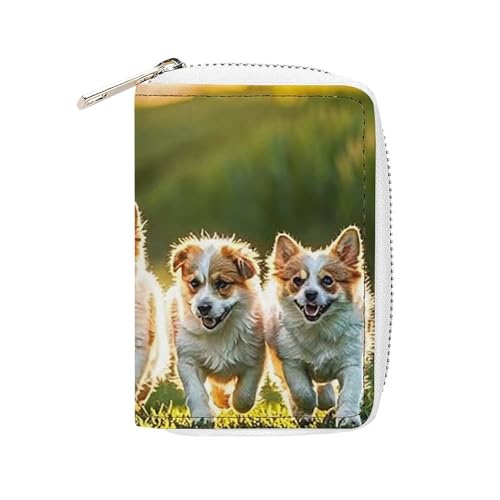 FHESDCW Happy Little Dog Kartenetui für Männer und Frauen, Kreditkartenetui aus Leder mit 20 Kartenfächern, kleine Geldbörse mit Reißverschluss von FHESDCW